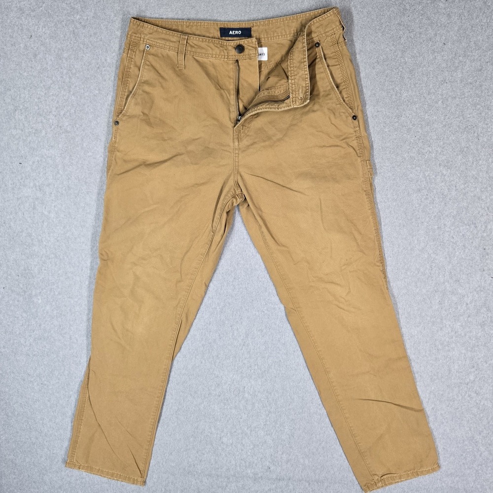 Aero Men Pants 32X32 Tan Cargo Carpenter Canvas  28" Inseam Pockets